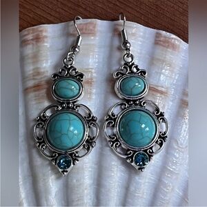 Faux Turquoise Bohemian Style Drop Earrings